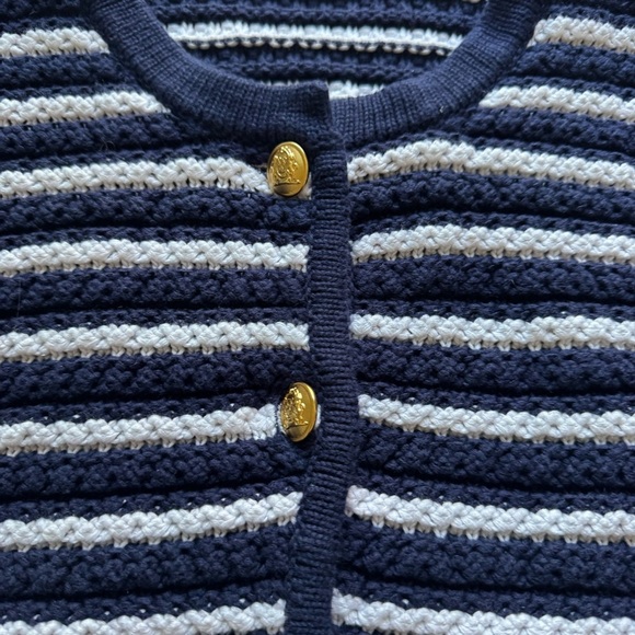 Gap sweater jacket navy blue white striped gold buttons cotton knit preppy XXL - Picture 6 of 10